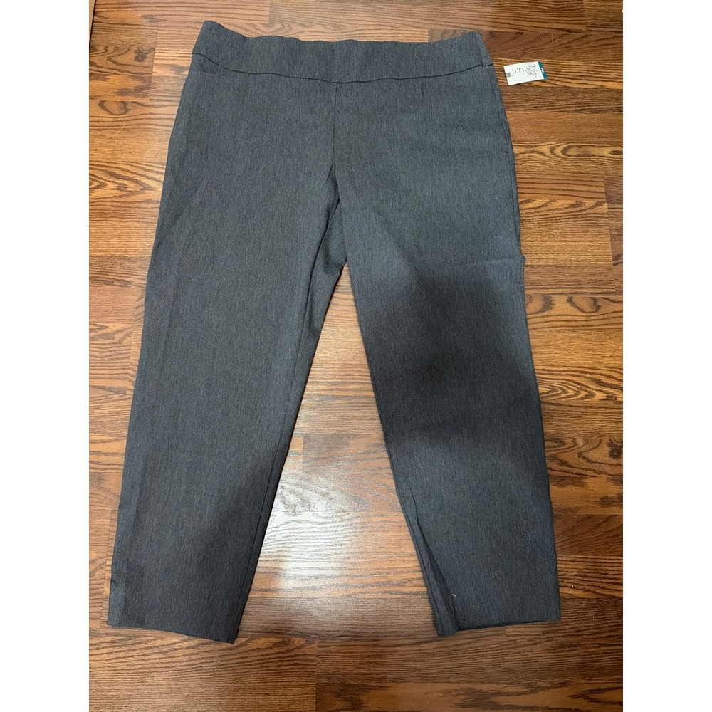 Terra & Sky Plus Size 2X Grey Millennium Straight Leg Tummy Control Pants NWT